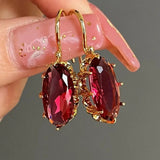 Cubic Zirconia Drop Oval Pale Smooth Polished Dangle Earrings Turquoise Gold 1.18 in E155