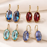 Cubic Zirconia Drop Oval Pale Smooth Polished Dangle Earrings Turquoise Gold 1.18 in E155 product image 1