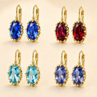 Cubic Zirconia Drop Oval Pale Smooth Polished Dangle Earrings Turquoise Gold 1.18 in E155 product image 2