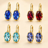 Cubic Zirconia Drop Oval Pale Smooth Polished Dangle Earrings Turquoise Gold 1.18 in E155 product image 2