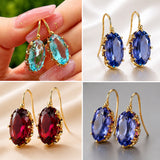 Cubic Zirconia Drop Oval Pale Smooth Polished Dangle Earrings Turquoise Gold 1.18 in E155 product image 4