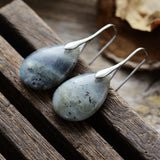 18K Gold-Plated Gemstone Drop Crystal Teardrop Smooth Flower Dangle Earrings 1.57 in E156