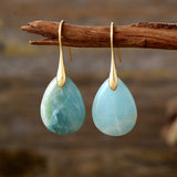 18K Gold-Plated Gemstone Drop Crystal Teardrop Smooth Flower Dangle Earrings 1.57 in E156