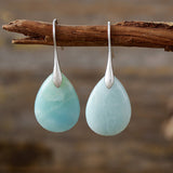 18K Gold-Plated Gemstone Drop Crystal Teardrop Smooth Flower Dangle Earrings 1.57 in E156