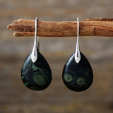 18K Gold-Plated Gemstone Drop Crystal Teardrop Smooth Flower Dangle Earrings 1.57 in E156