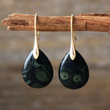 18K Gold-Plated Gemstone Drop Crystal Teardrop Smooth Flower Dangle Earrings 1.57 in E156