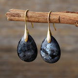 18K Gold-Plated Gemstone Drop Crystal Teardrop Smooth Flower Dangle Earrings 1.57 in E156