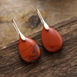 18K Gold-Plated Gemstone Drop Crystal Teardrop Smooth Flower Dangle Earrings 1.57 in E156