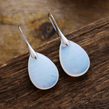 18K Gold-Plated Gemstone Drop Crystal Teardrop Smooth Flower Dangle Earrings 1.57 in E156