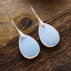 18K Gold-Plated Gemstone Drop Crystal Teardrop Smooth Flower Dangle Earrings 1.57 in E156