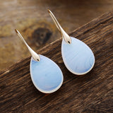 18K Gold-Plated Gemstone Drop Crystal Teardrop Smooth Flower Dangle Earrings 1.57 in E156