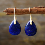 18K Gold-Plated Gemstone Drop Crystal Teardrop Smooth Flower Dangle Earrings 1.57 in E156