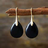 18K Gold-Plated Gemstone Drop Crystal Teardrop Smooth Flower Dangle Earrings 1.57 in E156