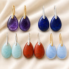 18K Gold-Plated Gemstone Drop Crystal Teardrop Smooth Flower Dangle Earrings 1.57 in E156 product image 1