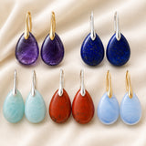 18K Gold-Plated Gemstone Drop Crystal Teardrop Smooth Flower Dangle Earrings 1.57 in E156 product image 1