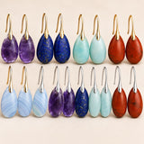 18K Gold-Plated Gemstone Drop Crystal Teardrop Smooth Flower Dangle Earrings 1.57 in E156 product image 2