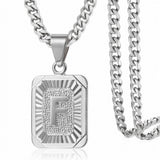Stainless Steel Letter Rectangle Band Pendant Necklace Silver Gold 21.65 in N104