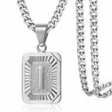 Stainless Steel Letter Rectangle Band Pendant Necklace Silver Gold 21.65 in N104