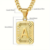 Stainless Steel Letter Rectangle Band Pendant Necklace Silver Gold 21.65 in N104