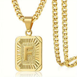 Stainless Steel Letter Rectangle Band Pendant Necklace Silver Gold 21.65 in N104