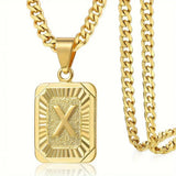 Stainless Steel Letter Rectangle Band Pendant Necklace Silver Gold 21.65 in N104