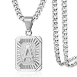 Stainless Steel Letter Rectangle Band Pendant Necklace Silver Gold 21.65 in N104