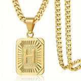 Stainless Steel Letter Rectangle Band Pendant Necklace Silver Gold 21.65 in N104