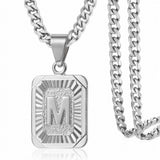 Stainless Steel Letter Rectangle Band Pendant Necklace Silver Gold 21.65 in N104