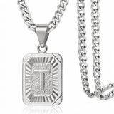 Stainless Steel Letter Rectangle Band Pendant Necklace Silver Gold 21.65 in N104