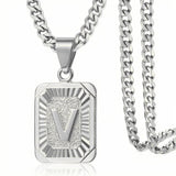 Stainless Steel Letter Rectangle Band Pendant Necklace Silver Gold 21.65 in N104