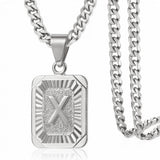 Stainless Steel Letter Rectangle Band Pendant Necklace Silver Gold 21.65 in N104
