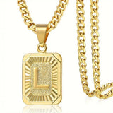 Stainless Steel Letter Rectangle Band Pendant Necklace Silver Gold 21.65 in N104