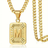 Stainless Steel Letter Rectangle Band Pendant Necklace Silver Gold 21.65 in N104