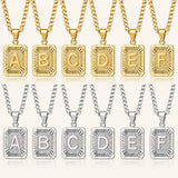 Stainless Steel Letter Rectangle Band Pendant Necklace Silver Gold 21.65 in N104 product image 1