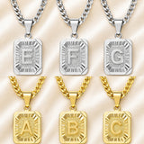 Stainless Steel Letter Rectangle Band Pendant Necklace Silver Gold 21.65 in N104 product image 2