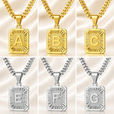 Stainless Steel Letter Rectangle Band Pendant Necklace Silver Gold 21.65 in N104 product image 3