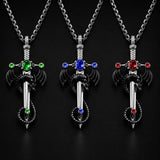 Stainless Steel Dinosaur Ruby Fern Rhinestone Polished Dragon Pendant Necklace Green Red N106 product image 1