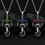 Stainless Steel Dinosaur Ruby Fern Rhinestone Polished Dragon Pendant Necklace Green Red N106 product image 2