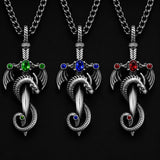Stainless Steel Dinosaur Ruby Fern Rhinestone Polished Dragon Pendant Necklace Green Red N106 product image 3