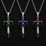 Stainless Steel Dinosaur Capri Ruby Rhinestone Polished Dragon Pendant Necklace Blue Red N105 product image 2