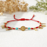 Stainless Steel Hamsa Hand Cross Smooth Heart Leaf Adjustable Beaded Bracelet Gold Red T126 product image 2