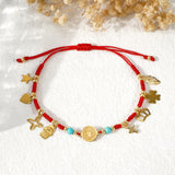 Stainless Steel Hamsa Hand Cross Smooth Heart Leaf Adjustable Beaded Bracelet Gold Red T126 product image 3
