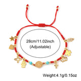 Stainless Steel Hamsa Hand Cross Smooth Heart Leaf Adjustable Beaded Bracelet Gold Red T126 product image 4