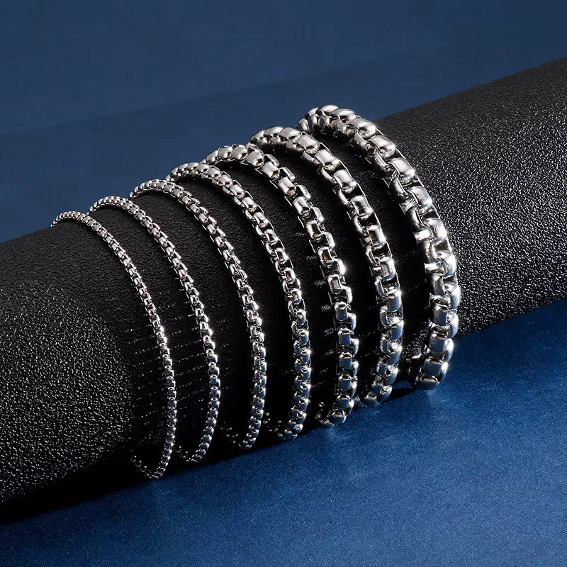 Stainless Steel Chain Bracelet 7"-10" Smooth Box Square Rope Silver 2-7mm N69