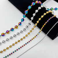 16-36" Stainless Steel Bead Ball Necklace Silver Gold Multicolor 2/4/6/8/10mm