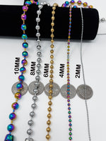 16-36" Stainless Steel Bead Ball Necklace Silver Gold Multicolor 2/4/6/8/10mm