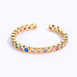 Stainless Steel Cubic Zirconia Polished Circular Adjustable Open Cuff Ring Gold R122 product image 1