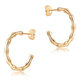 Stainless Steel Bamboo Womens Polished Hoop Bamboo-Inspired Texture Stud Earrings Gold 0.96 in E157 product image 1