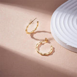 Stainless Steel Bamboo Womens Polished Hoop Bamboo-Inspired Texture Stud Earrings Gold 0.96 in E157 product image 3