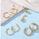 Stainless Steel Bamboo Womens Polished Hoop Bamboo-Inspired Texture Stud Earrings Gold 0.96 in E157 product image 5